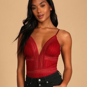 LuLu’s Casita Wine Lace Red Bodysuit size small